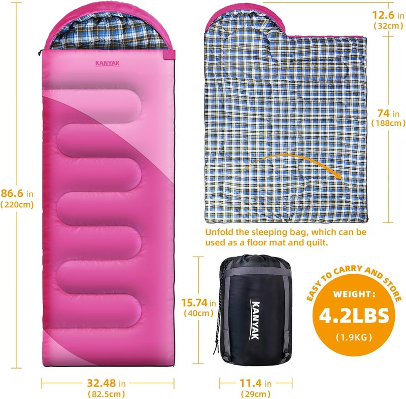Kanyak Camping Sleeping Bag, 32℉ Sleeping Bags for Adults Kids Teens Cold Weather Warm Sleeping Bag Winter for 3-4 Season Camping, Camping Gear Equipment, Traveling, and Outdoors - Image 2